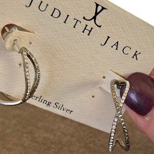 New Judith Jack Sterling & Swarovski Marcasite hoop earrings